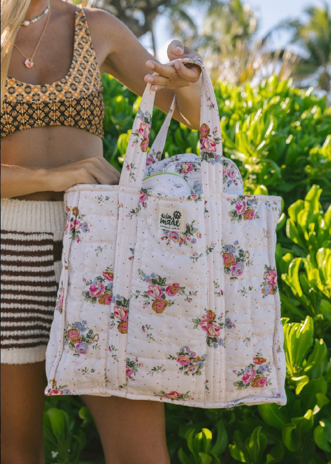 MATILDa JANE Canvas Beach Bag Weekender Tote Gray Pink Floral deals Print NWT