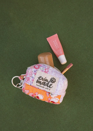 Mini Quilted Pouch Keychain - Coral